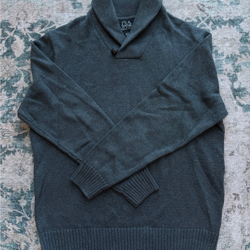 Jos A Bank Executive Collection Mens Large Grey Cotton Shawl Collar Sweater L